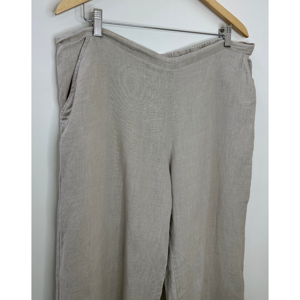 Flax 100% Linen Wide Leg Pants Medium - Large Taupe Tan Elastic Waist Lagonlook - Picture 6 of 15